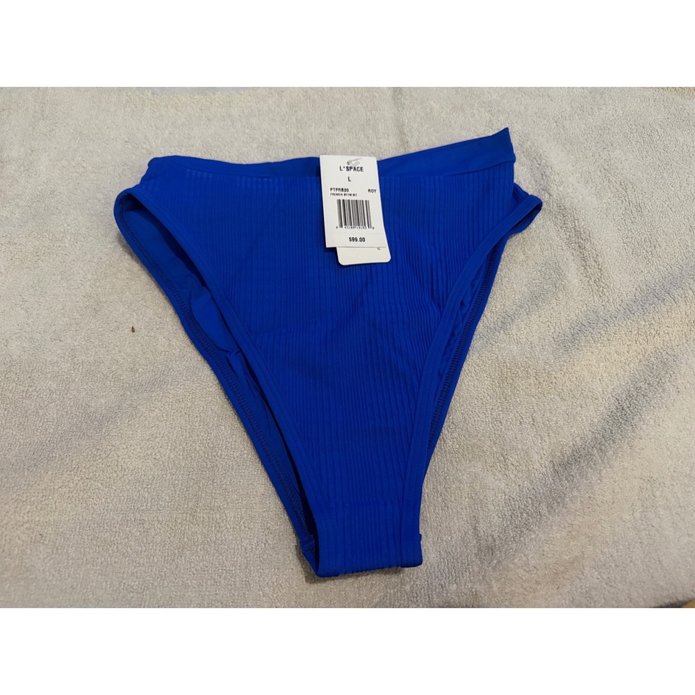 L*Space Frenchi Bitsy Cut Bikini Bottom Royal Blue Ribbed High Waist PTFRB20 L